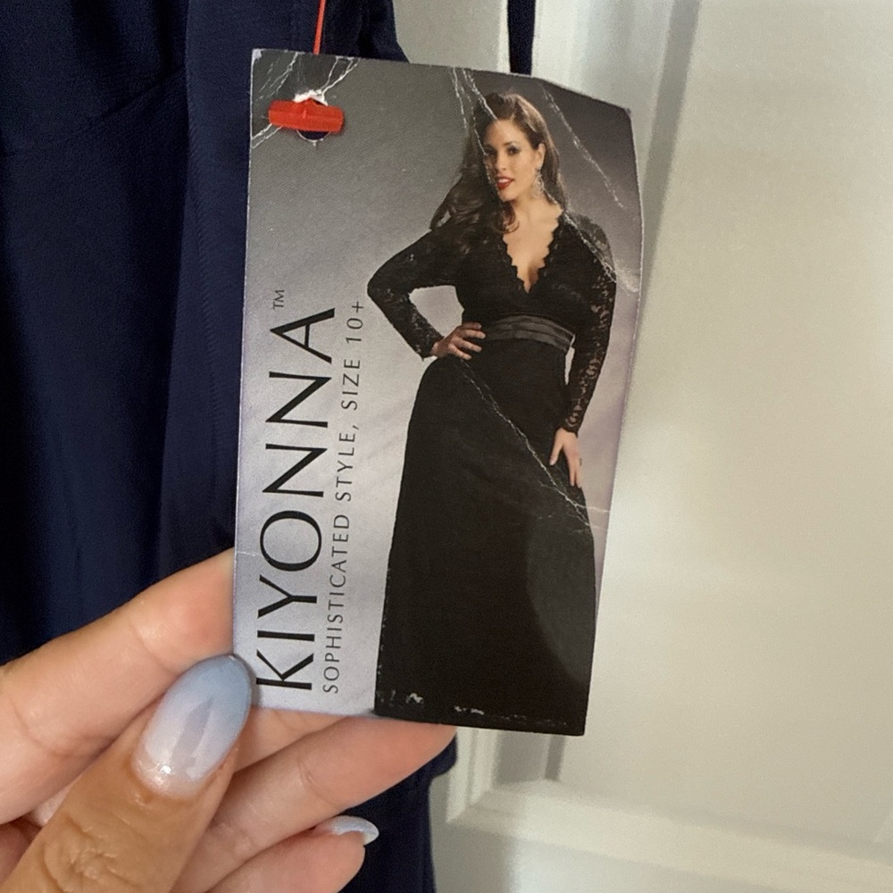 NWT Kiyonna Plus Size Navy Blue Short Dress Sz 4X Ruched Shoulders V-Neckline - Picture 6 of 13
